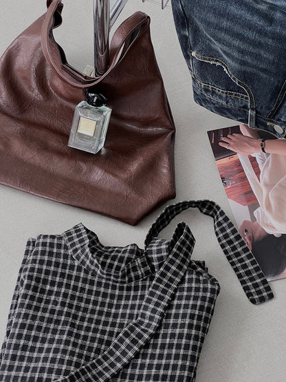 【cim1695】實拍法式磨毛領結氣質格子襯衫251030