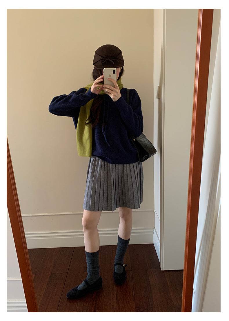 【H5518】實拍復古中性條紋針織衫＋針織百褶裙251125