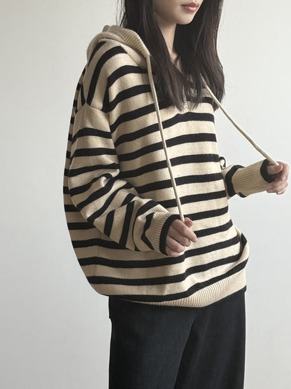 【Y899】實拍冬季條紋針織連帽毛衣251106