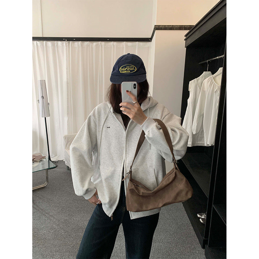 【H5495】實拍男友寬鬆款刺繡長袖連帽衞衣外套251109