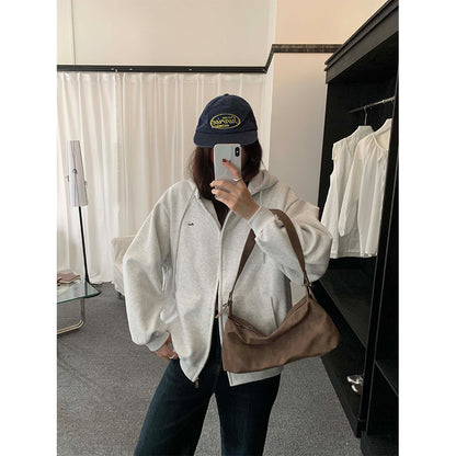 【H5495】實拍男友寬鬆款刺繡長袖連帽衞衣外套251109