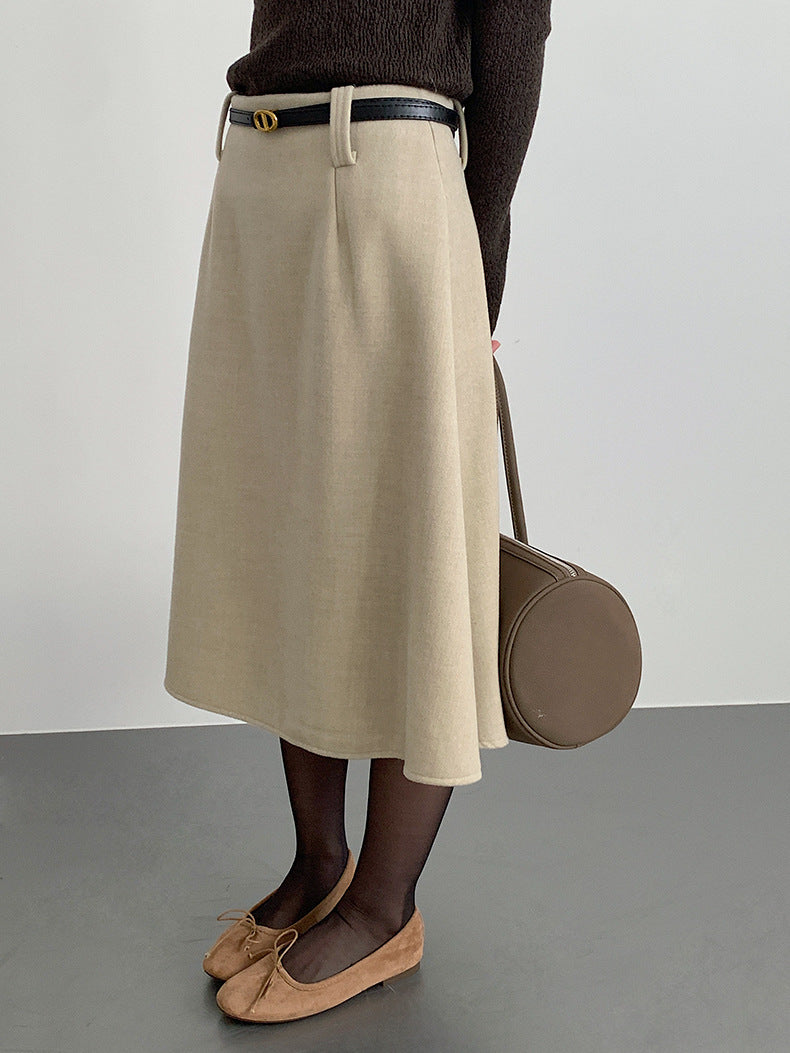 【LD11070】實拍氣質毛呢A字傘裙＋腰帶251209