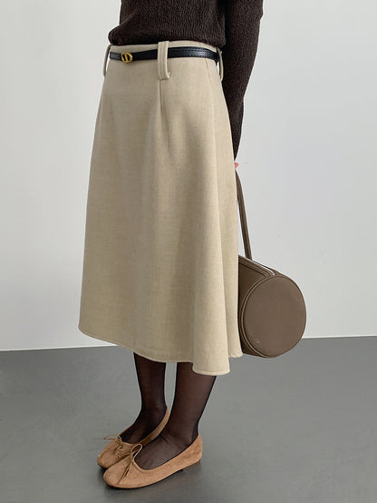 【LD11070】實拍氣質毛呢A字傘裙＋腰帶251209