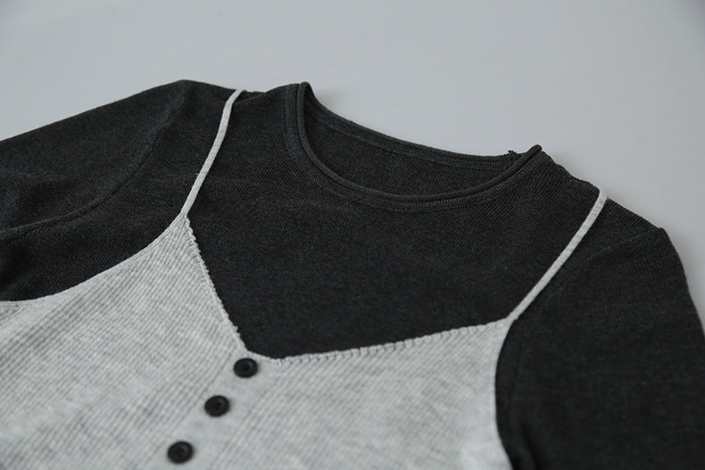 【LD11159】實拍修身顯瘦必備！假2件細肩帶背心+長袖針織衫260309