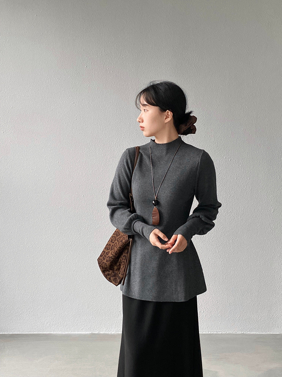 【cimz6652】實拍氣質半高領/V領燈籠袖極簡氣質針織衫251128