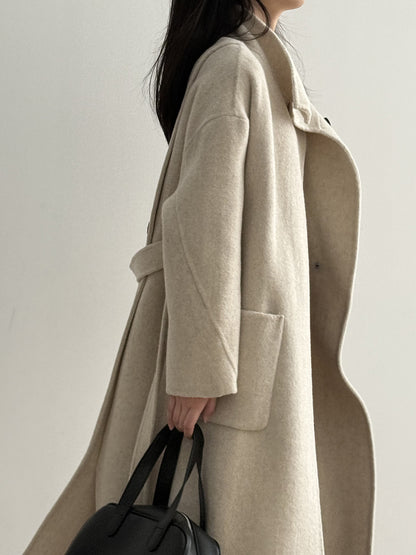 【Y25527】實拍高單質感雙面羊毛呢立領大衣（棉羊毛68%)251106