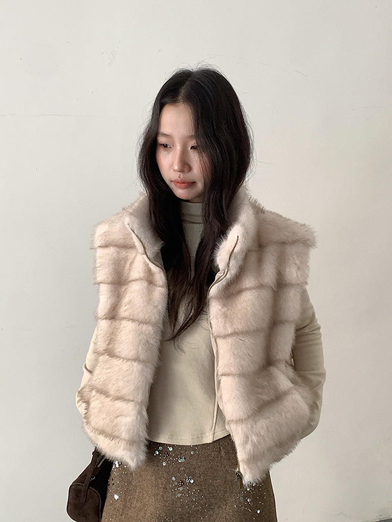 【LD11042】實拍皮毛一體立領拉鍊背心外套251202