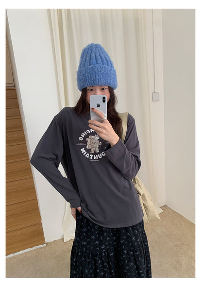 【H5486】實拍磨毛小熊印花長袖T恤251109