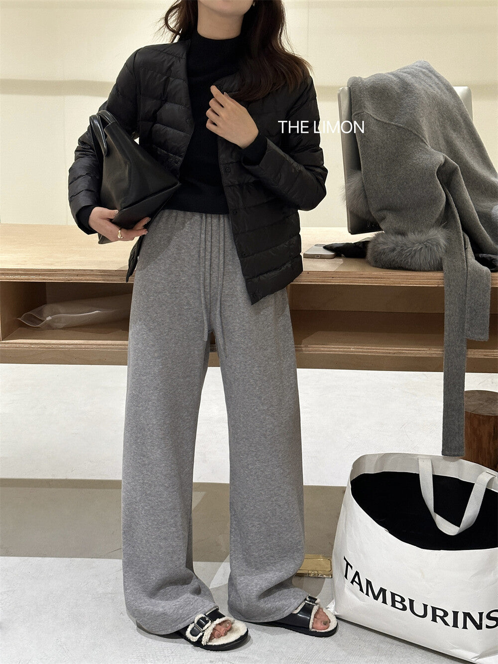 【L7039】實拍檸檬加厚加絨羊絨寬鬆顯瘦高腰直筒褲251117