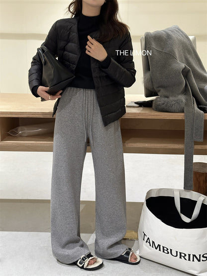 【L7039】實拍檸檬加厚加絨羊絨寬鬆顯瘦高腰直筒褲251117