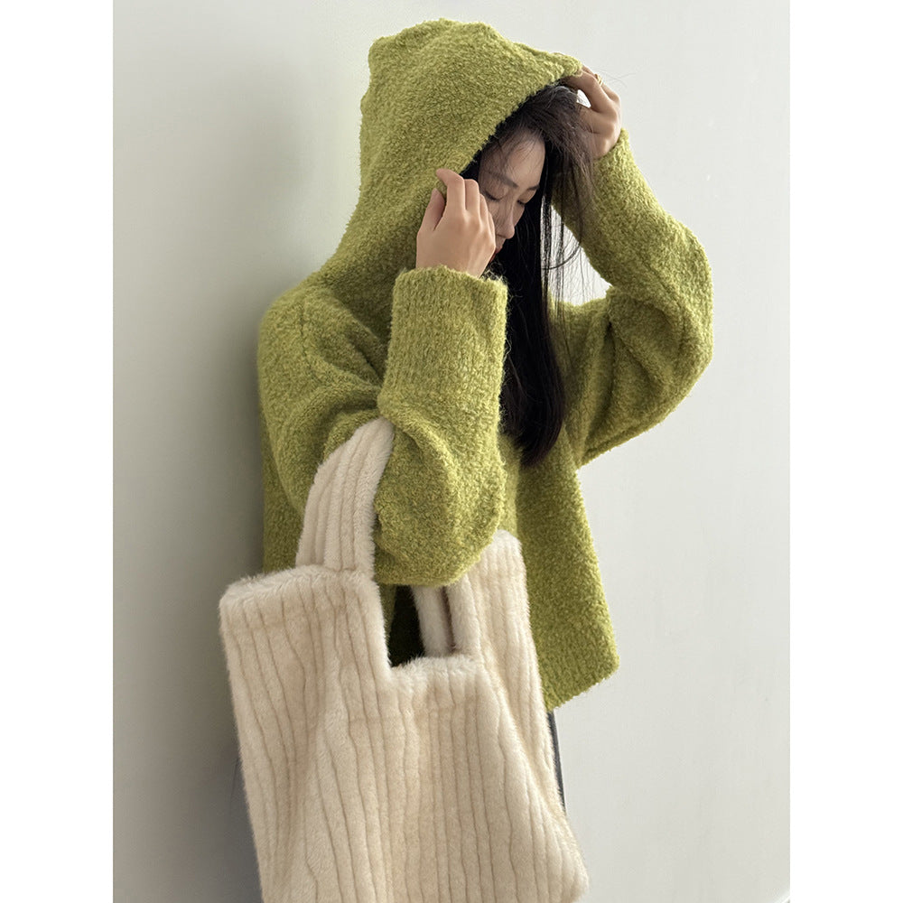 【Y2188】實拍冬季圈圈絨可愛連帽針織毛衣251106