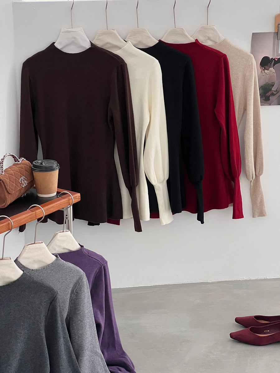 【cimz6652】實拍氣質半高領/V領燈籠袖極簡氣質針織衫251128