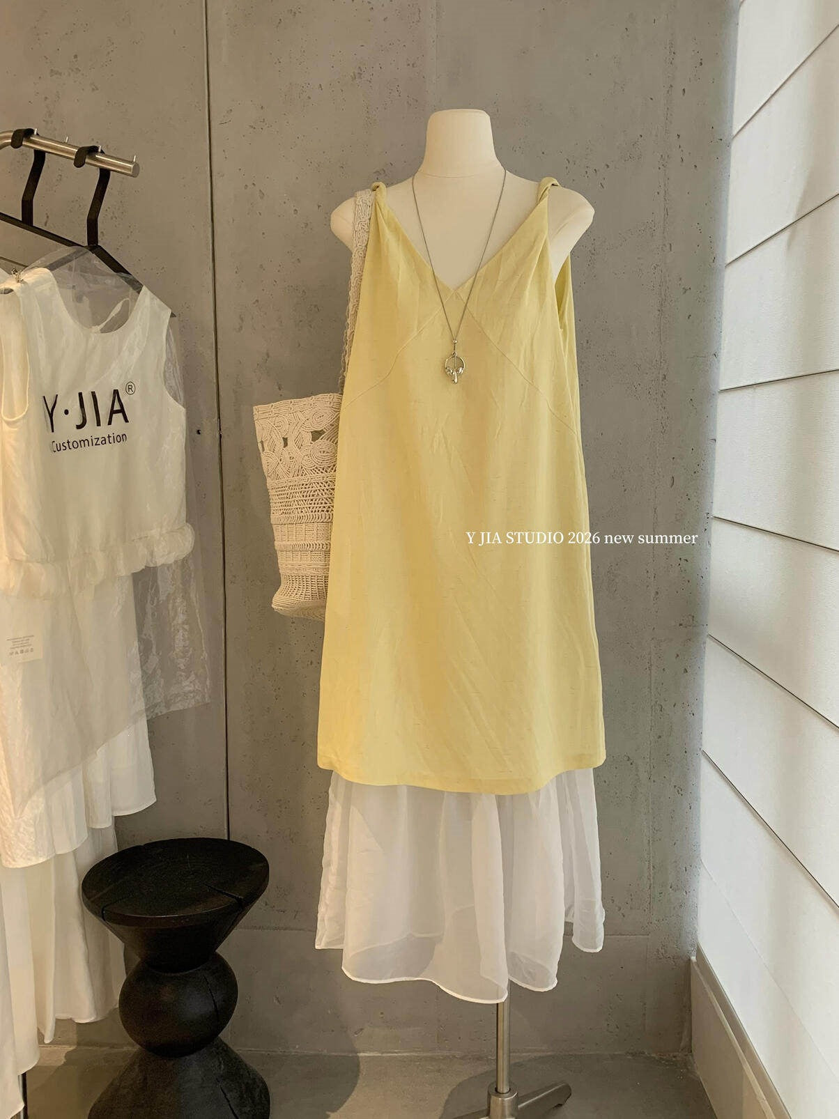 【L7003】Y.JIA韓系簡約休閒風✨百搭寬鬆顯瘦假兩件V領無袖連身洋裝260602
