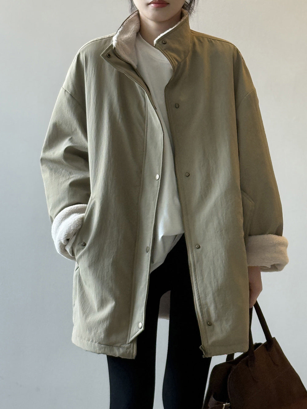 【Y82650】實拍立領帥氣內裡羊羔毛工裝外套251016