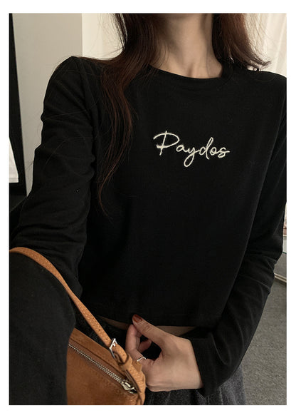 【H5482】實拍磨毛舒適質感刺繡長袖T恤251109