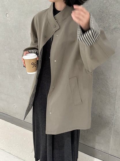 【cim1228】實拍韓國高級天絲棉雙面可穿黑白格風衣外套251030