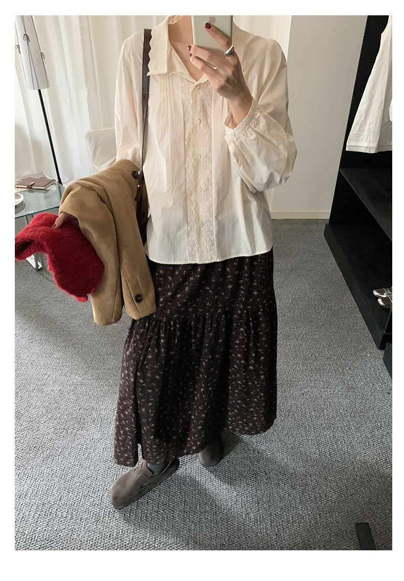 【H5488】實拍法式温柔蕾絲長袖襯衫251109