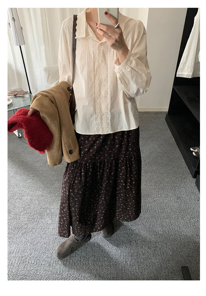 【H5488】實拍法式温柔蕾絲長袖襯衫251109