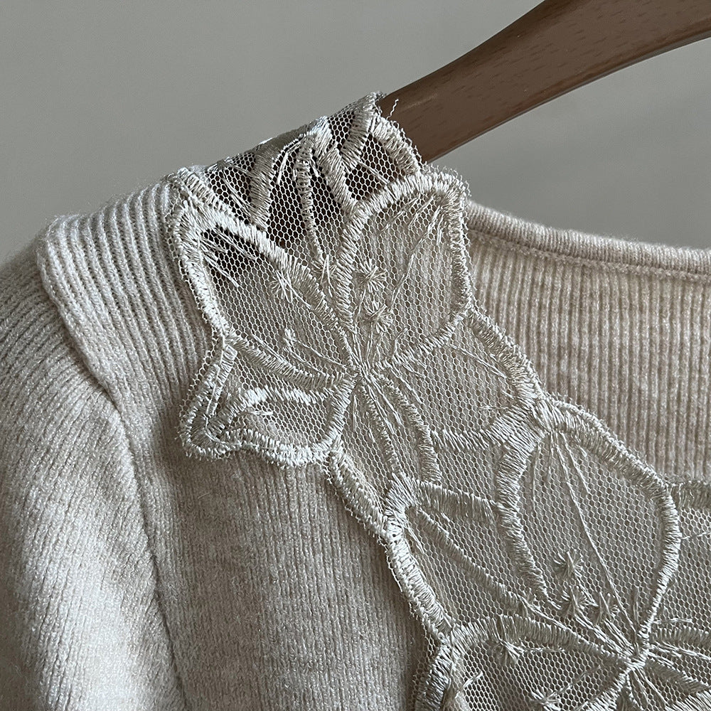 【YP573】溫柔蕾絲・刺繡鉤花修身針織毛衣261022