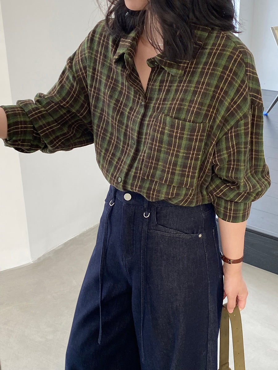 【cimz1753】實拍磨毛加厚復古格紋襯衫 251120