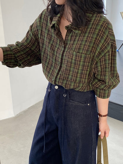 【cimz1753】實拍磨毛加厚復古格紋襯衫 251120