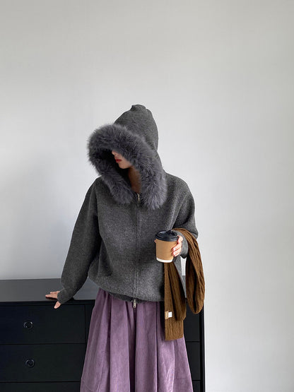 【cimz8321】實拍可拆卸毛領連帽拉鍊毛衣外套251128