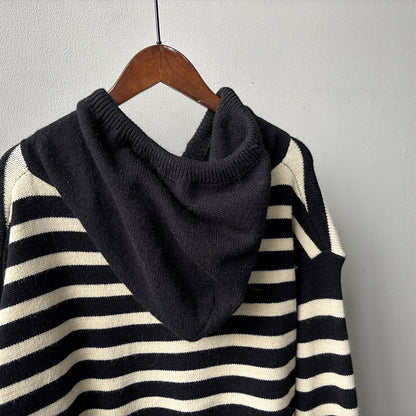 【Y899】實拍冬季條紋針織連帽毛衣251106