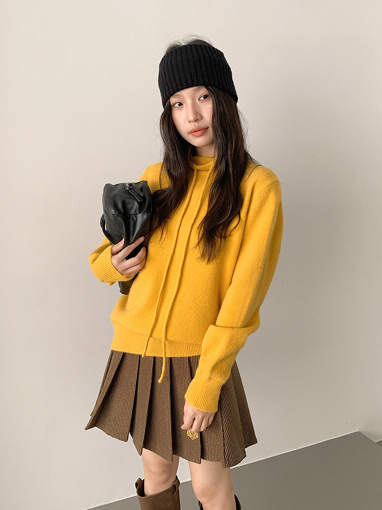 【LD3294】實拍慵懶復古立領羊駝絨針織衫251103