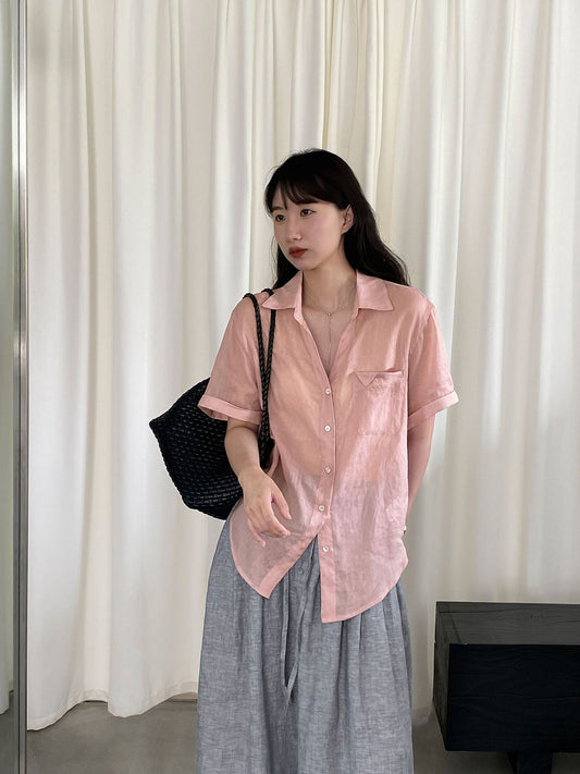 【cimz1961】法式知性優雅🤍100%苧麻涼爽寬鬆休閒短袖襯衫260702