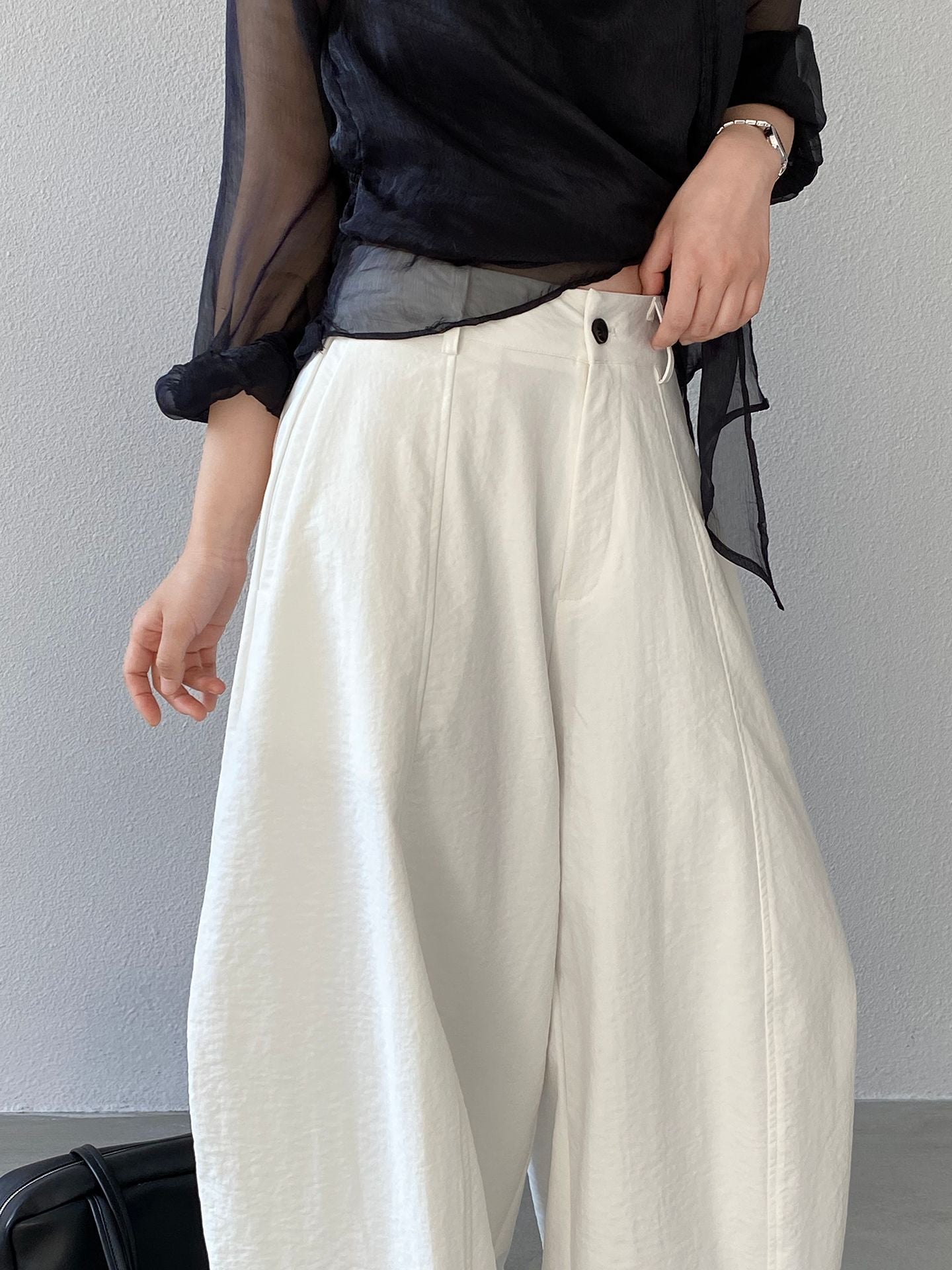 【cimz1778】實拍老錢風慵懶鬆弛高腰寬褲/彎刀褲260311