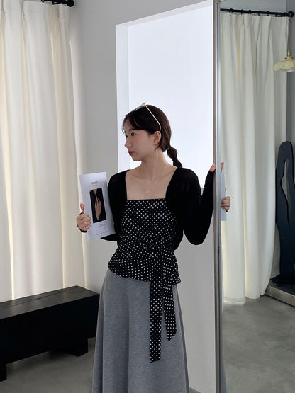 【cimzY762】實拍軟軟香香純慾風🎀碎花細肩帶上衣+長袖針織小外套兩件套260409