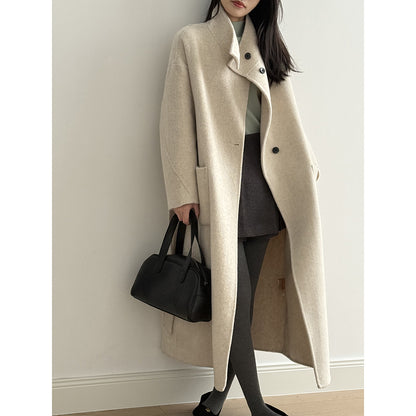 【Y25527】實拍高單質感雙面羊毛呢立領大衣（棉羊毛68%)251106