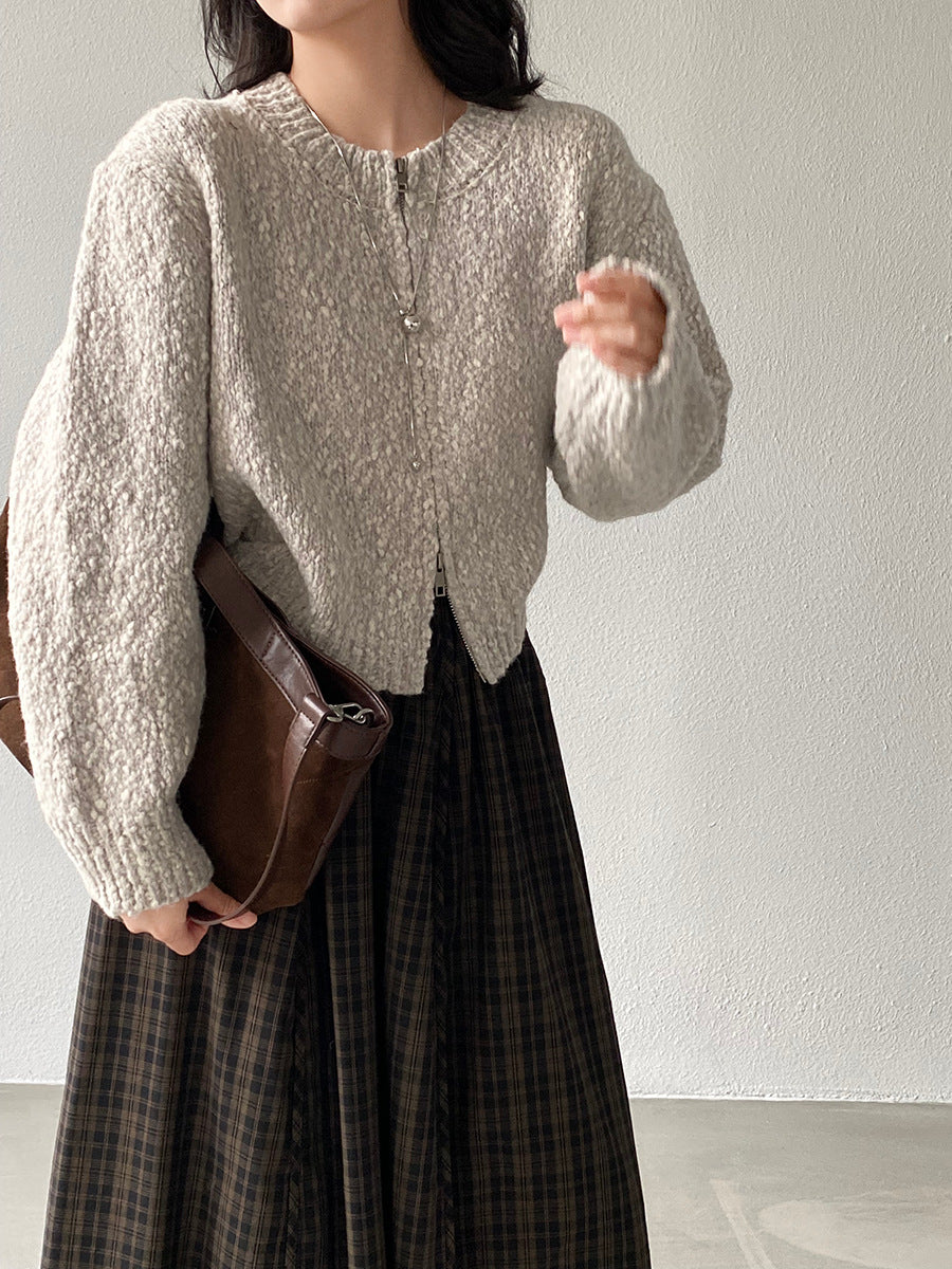 【cimz1386】實拍雙頭拉鍊羊毛保暖針織外套（羊毛34%)251201