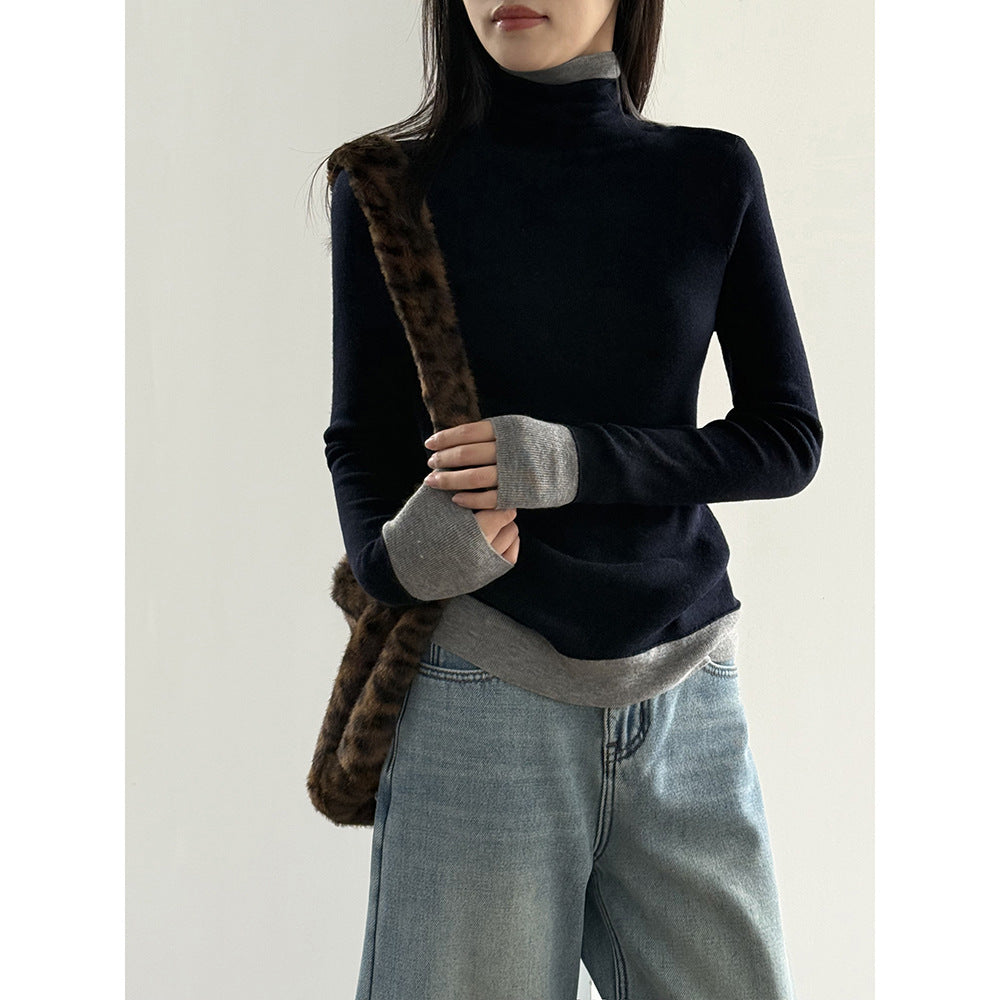 【Y352】實拍撞色高領針織衫（含羊毛10%)
251106