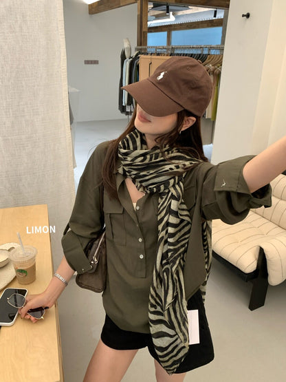 【L11321】檸檬家慵懶率性・工裝風寬鬆翻領長袖襯衫260921
