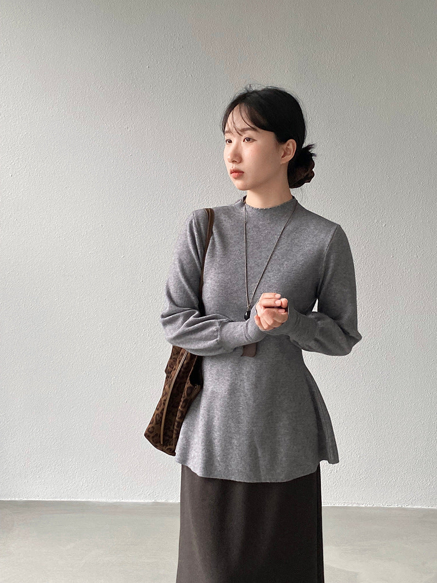 【cimz6652】實拍氣質半高領/V領燈籠袖極簡氣質針織衫251128