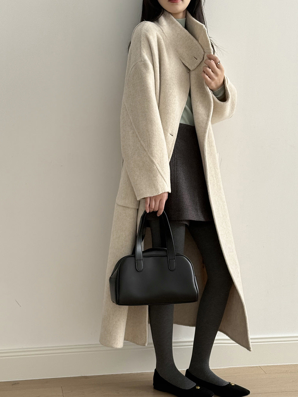 【Y25527】實拍高單質感雙面羊毛呢立領大衣（棉羊毛68%)251106