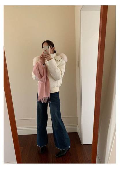 【H5501】實拍奶油風毛領連帽短款加厚棉服251118