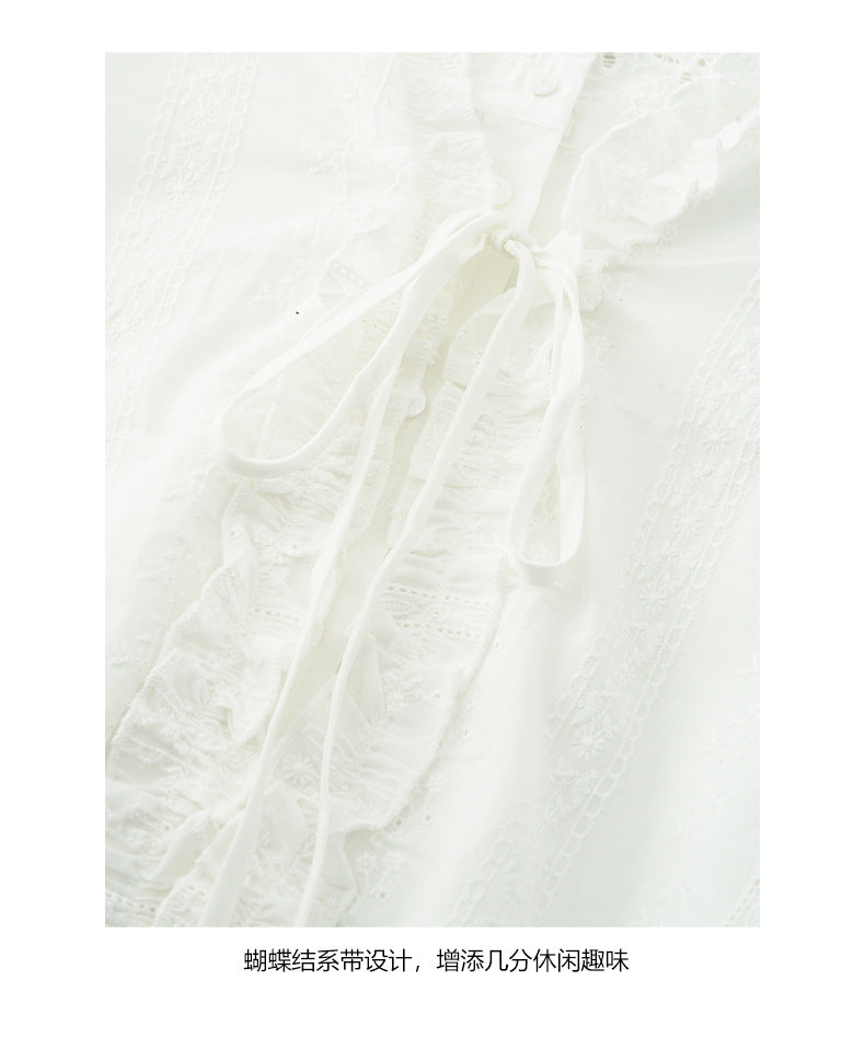 【H5421】實拍早秋氣質小荷葉刺繡棉質襯衫250909