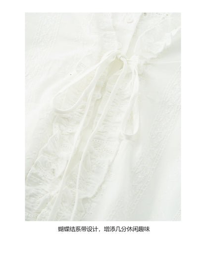 【H5421】實拍早秋氣質小荷葉刺繡棉質襯衫250909
