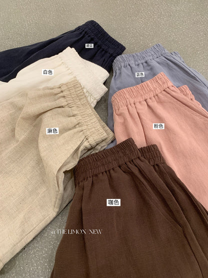 【L10389】實拍檸檬夏日清涼降溫🧊天絲亞麻鬆緊腰寬鬆顯瘦休閒寬褲/短褲260408