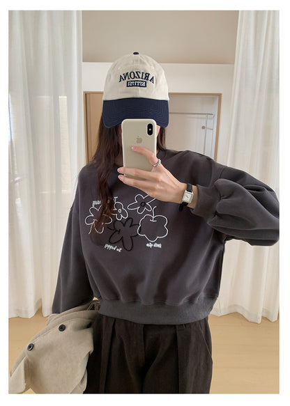 【H563】實拍秋冬刺繡花朵長袖衛衣251021