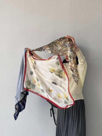 【cimzW805】法式老錢風優雅百搭🍷復古碎花質感方巾/絲巾/髮帶/披肩260402