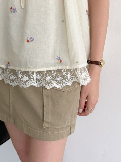 【LD11398】溫柔甜美仙女系🌸韓系氣質刺繡綁帶一字領短袖上衣/襯衫260720
