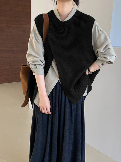 【cim8979】實拍秋冬設計師款不規則寬鬆針織馬甲251030