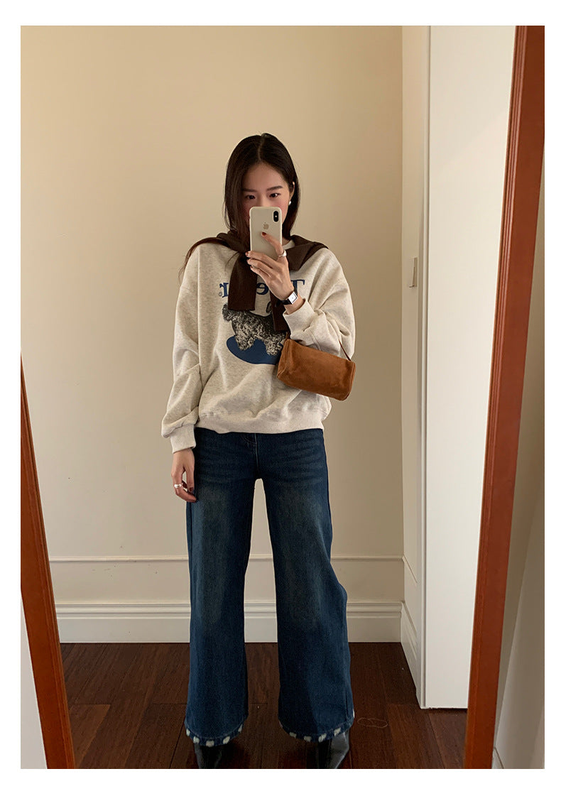 【H5496】實拍韓系小狗印花加絨厚棉衛衣251118