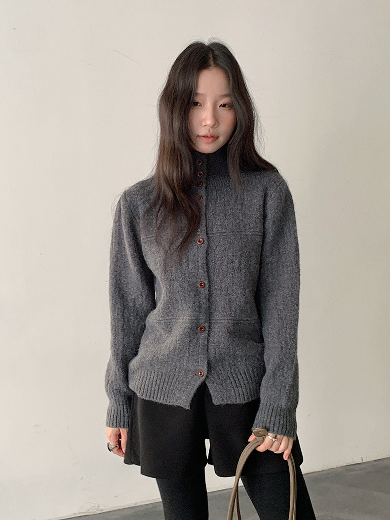 【LD11037】實拍高領開衫針織毛衣251202