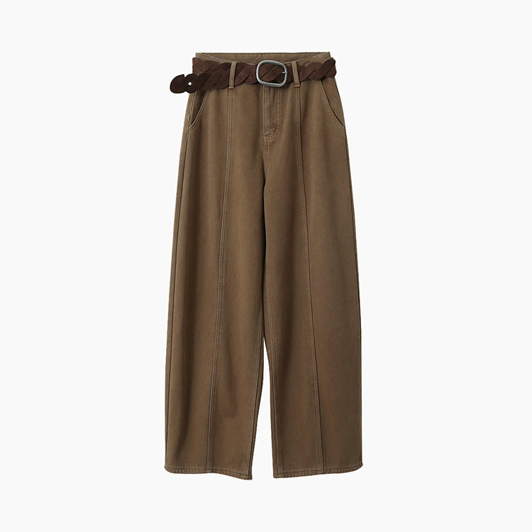 【LD11020】實拍S~XL加絨加厚復古水洗做舊彎刀闊腿牛仔褲251110