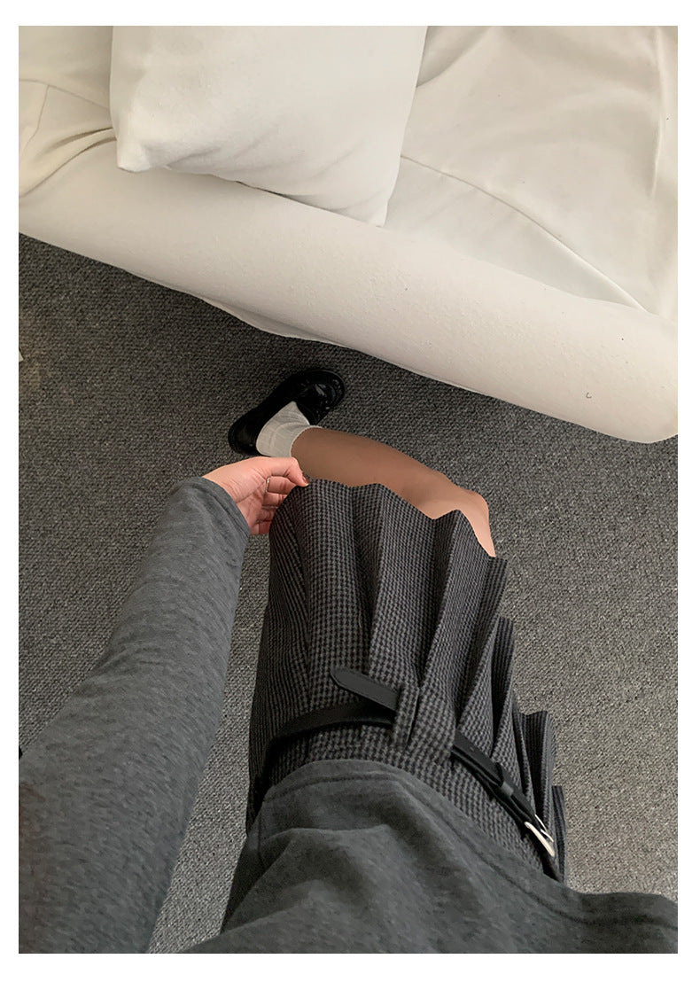 【H5492】實拍S~XL復古學院風磨毛百褶a字裙（內有安全褲）251109