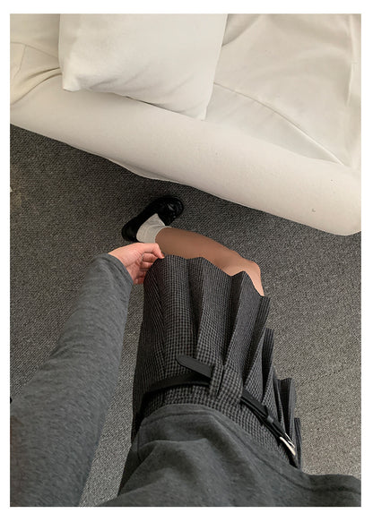 【H5492】實拍S~XL復古學院風磨毛百褶a字裙（內有安全褲）251109